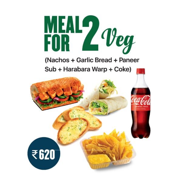 Meal For 2 (Nachos+Garlic Bread+Paneer Sub+Harabara Wrap+Coke)
